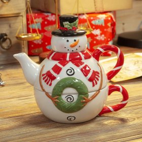  Snowman Stacking Christmas Teapot & Teacup Gift Set