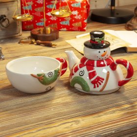  Snowman Stacking Christmas Teapot & Teacup Gift Set