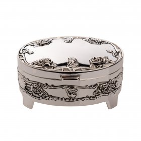 Oval Silverplated Trinket Box With Rose Design