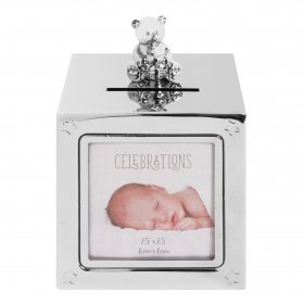 silver teddy bear money box